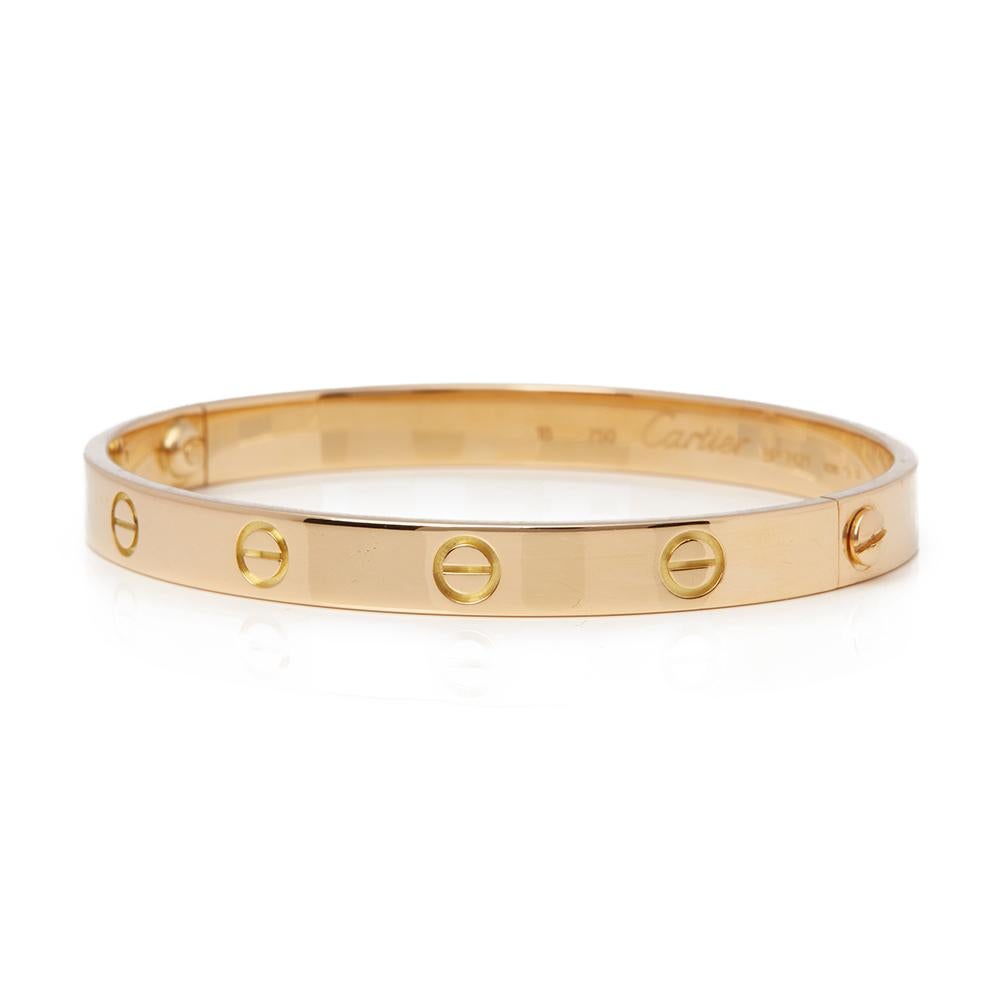 Xupes Code: COM1772
Brand: Cartier
Description: 18k Yellow Gold Love Bangle Size 18
Accompanied With: Box & Papers
Gender: Ladies
Bracelet Length: 18cm
Bracelet Width: 6mm
Clasp Type: Screw
Condition: 8
Material: Yellow Gold
Total Weight:
