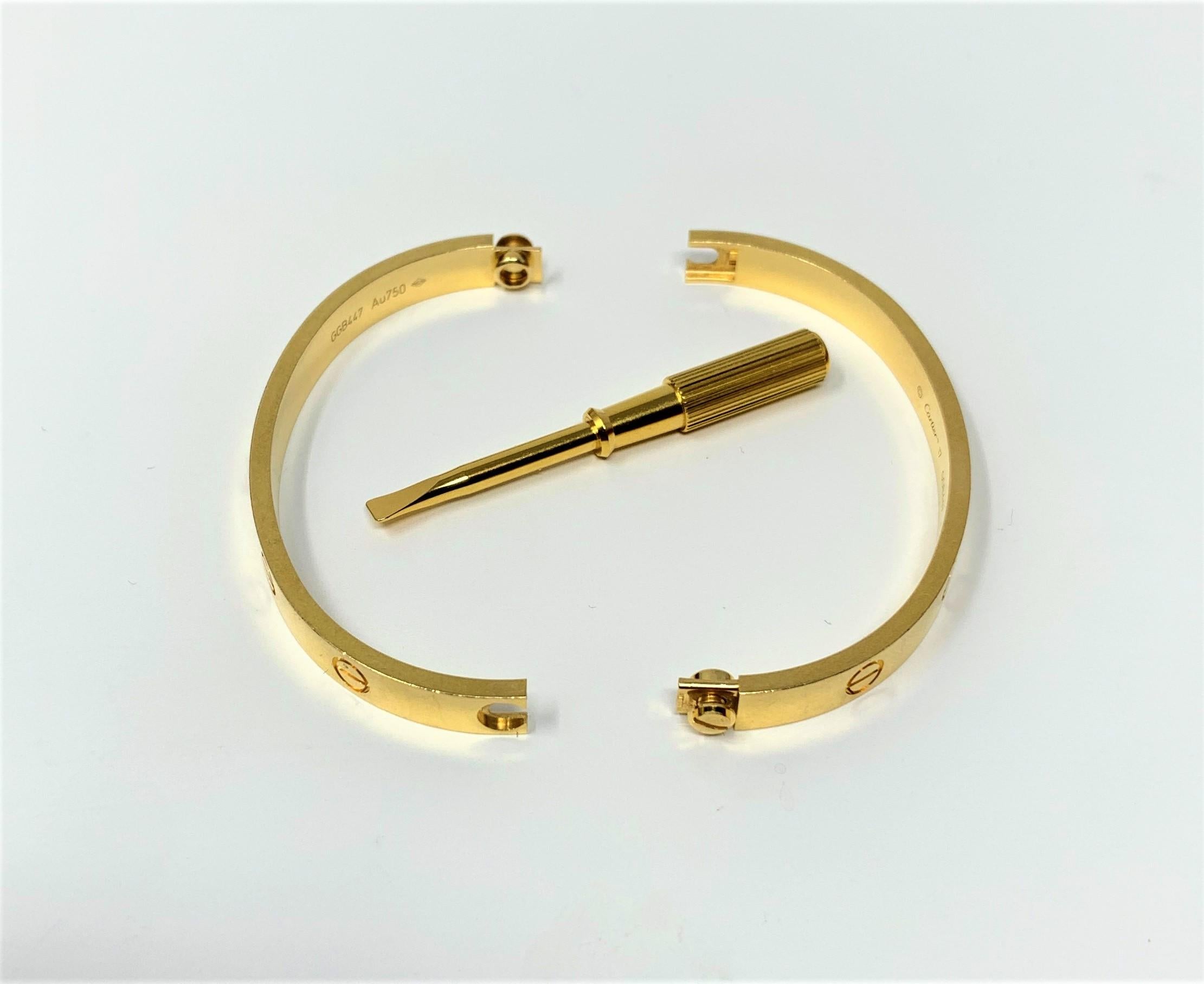 Cartier 18 Karat Yellow Gold Love Bracelet Original Box and Papers 2