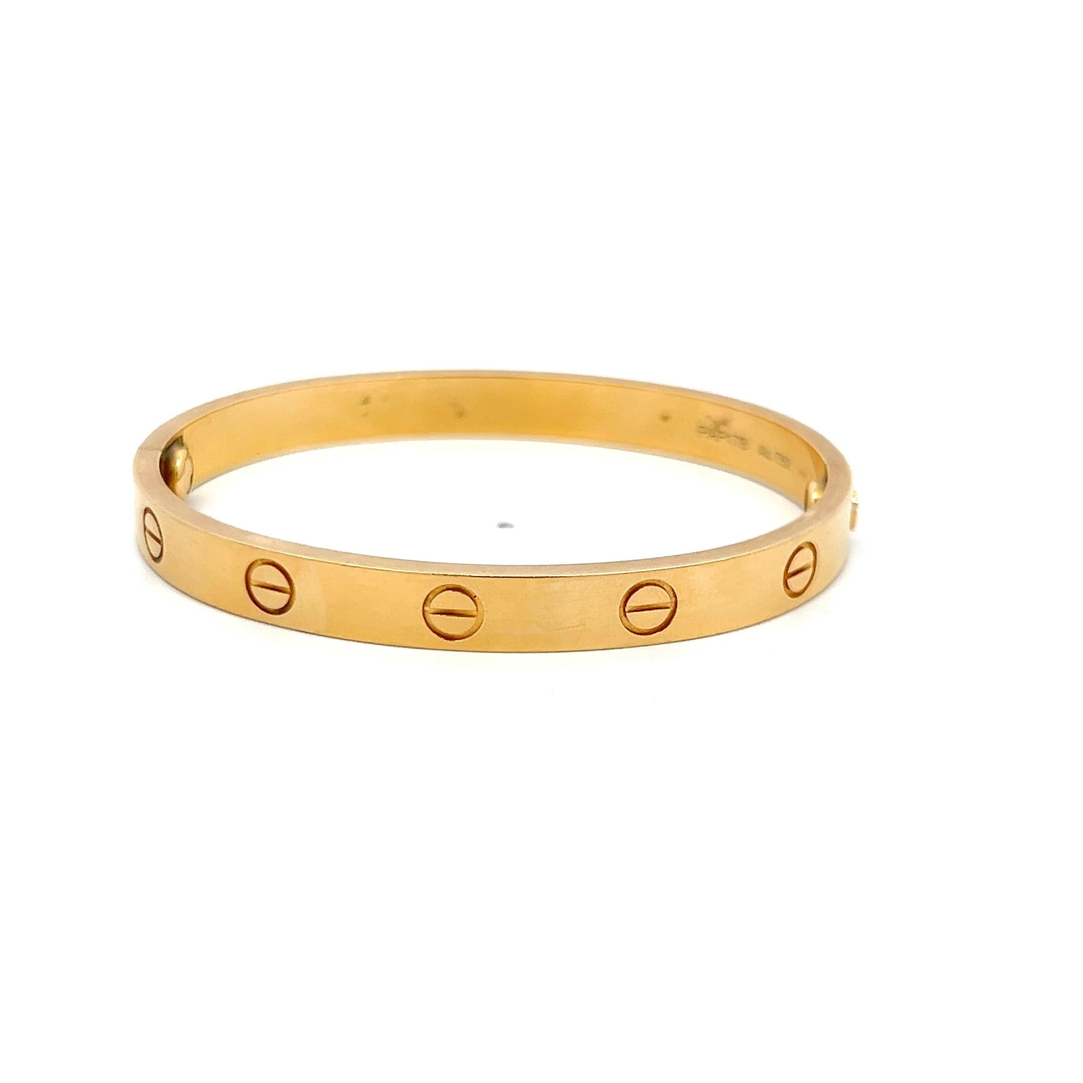 Cartier Bracciale dell'Amore in Oro Giallo 18 Carati Misura 16 con Ricevuta In condizioni buone in vendita a New York, NY