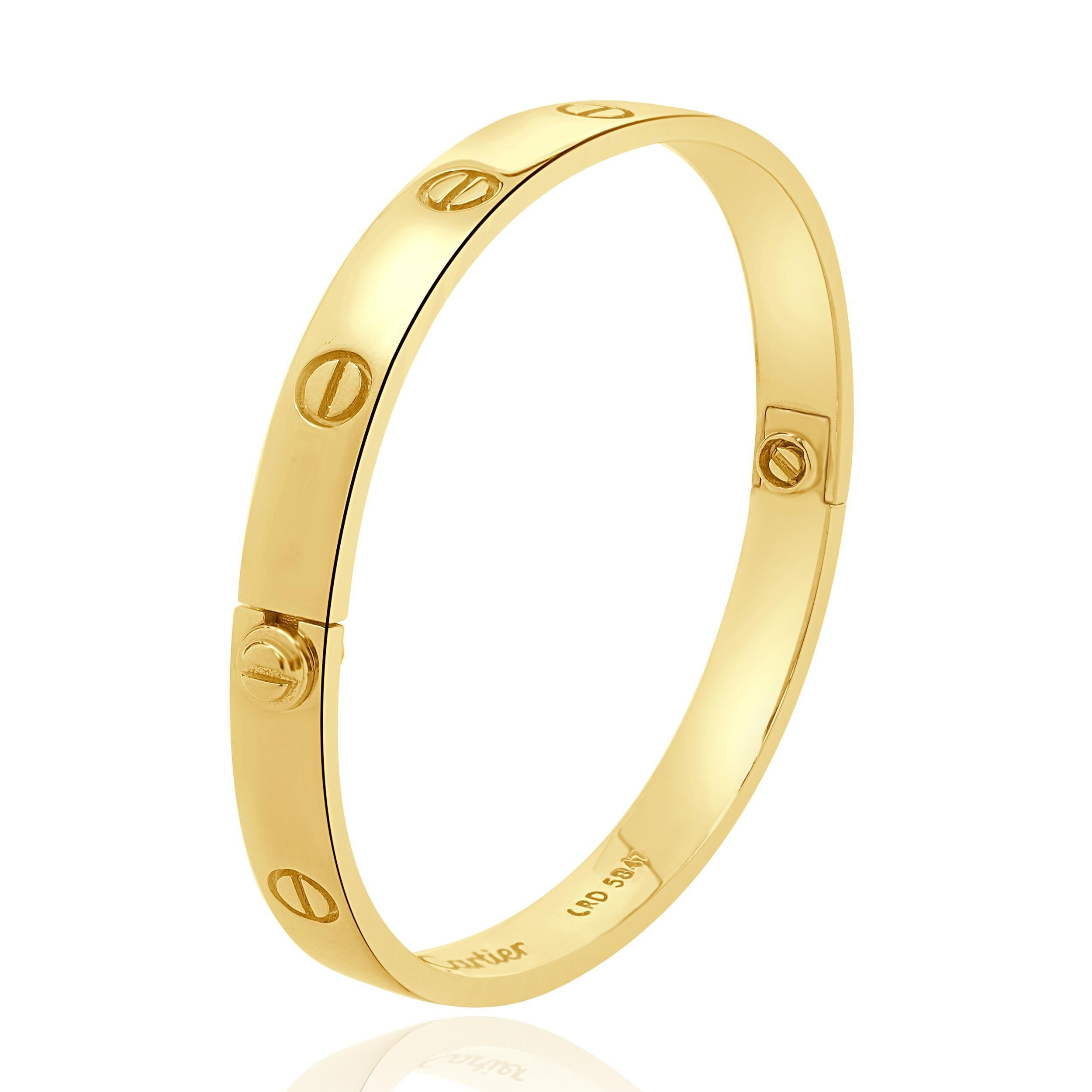 Women's Cartier 18 Karat Yellow Gold Love Bracelet, Size 17