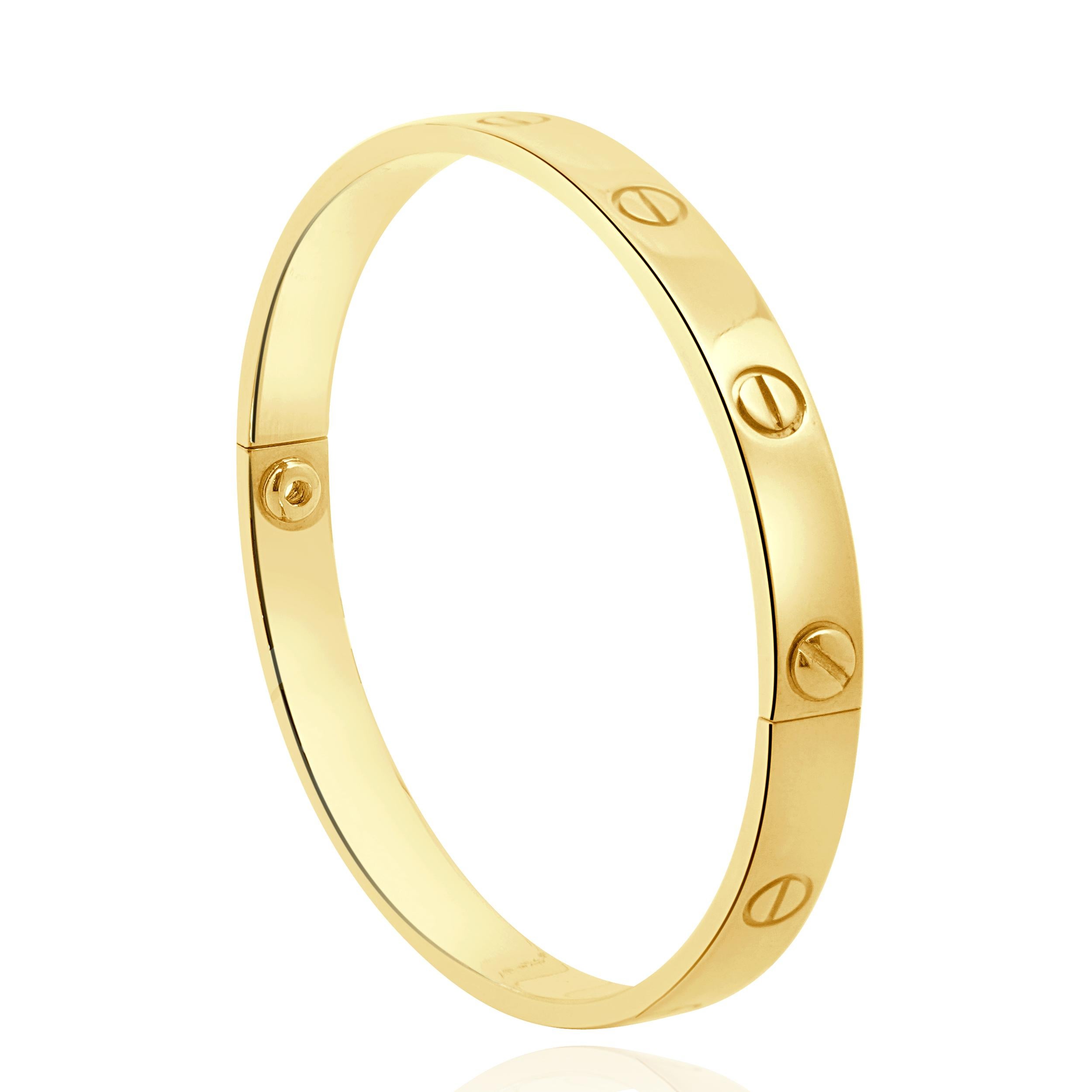 Bracciale Love di Cartier in oro giallo 18 carati, misura 18 In condizioni ottime in vendita a Scottsdale, AZ