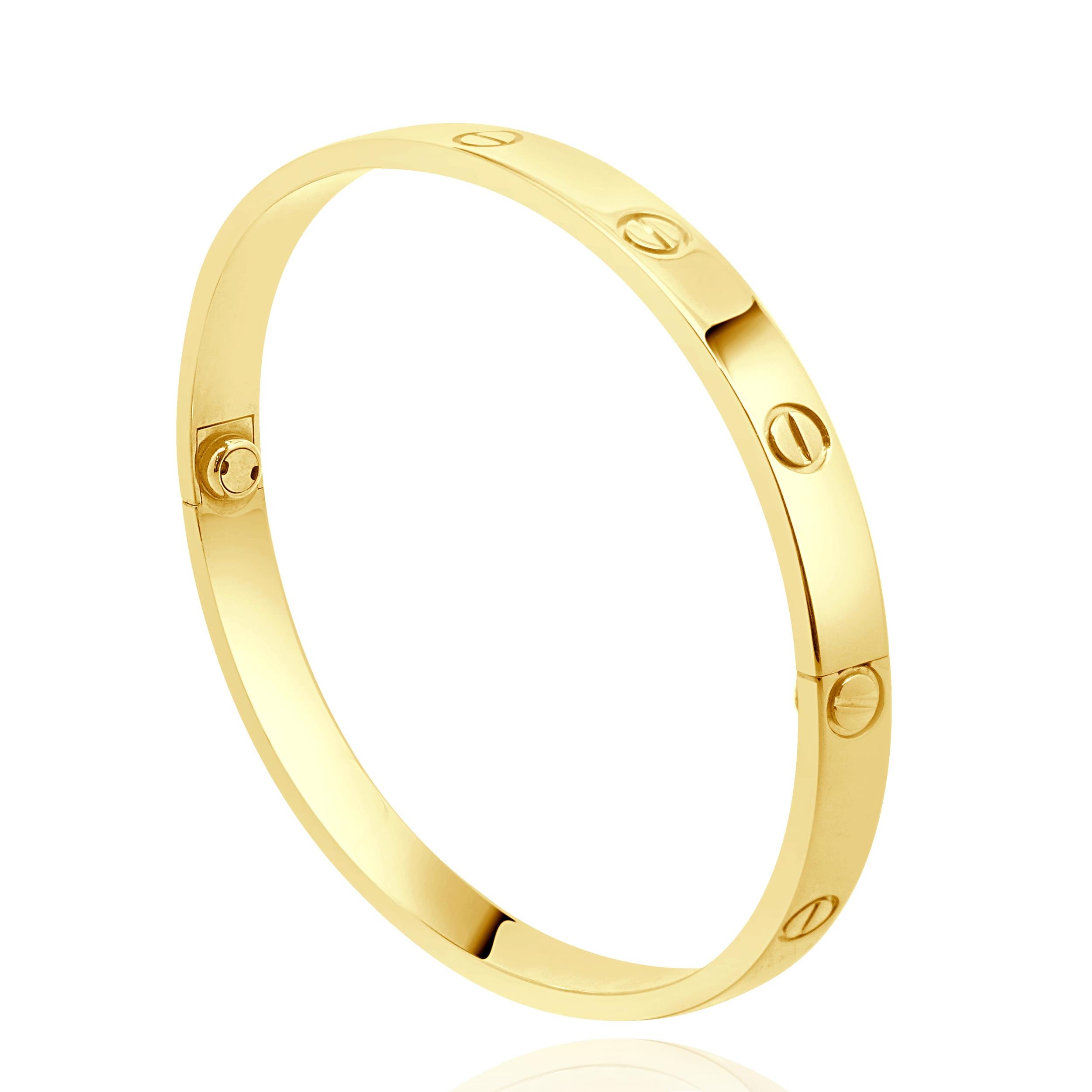 Bracelet Love en or jaune 18 carats de Cartier, taille 19 Excellent état - En vente à Scottsdale, AZ