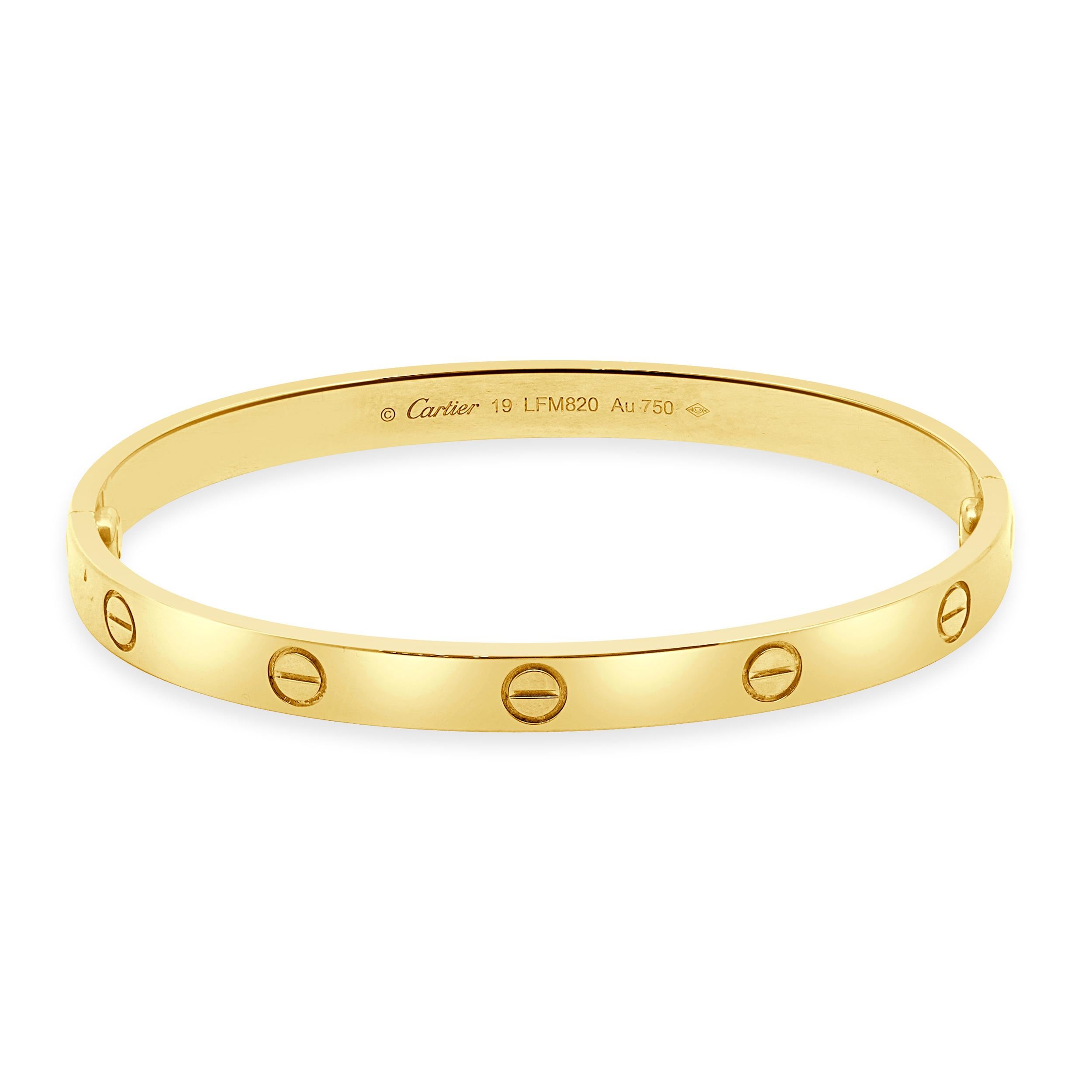 Bracelet Love en or jaune 18 carats de Cartier, taille 19