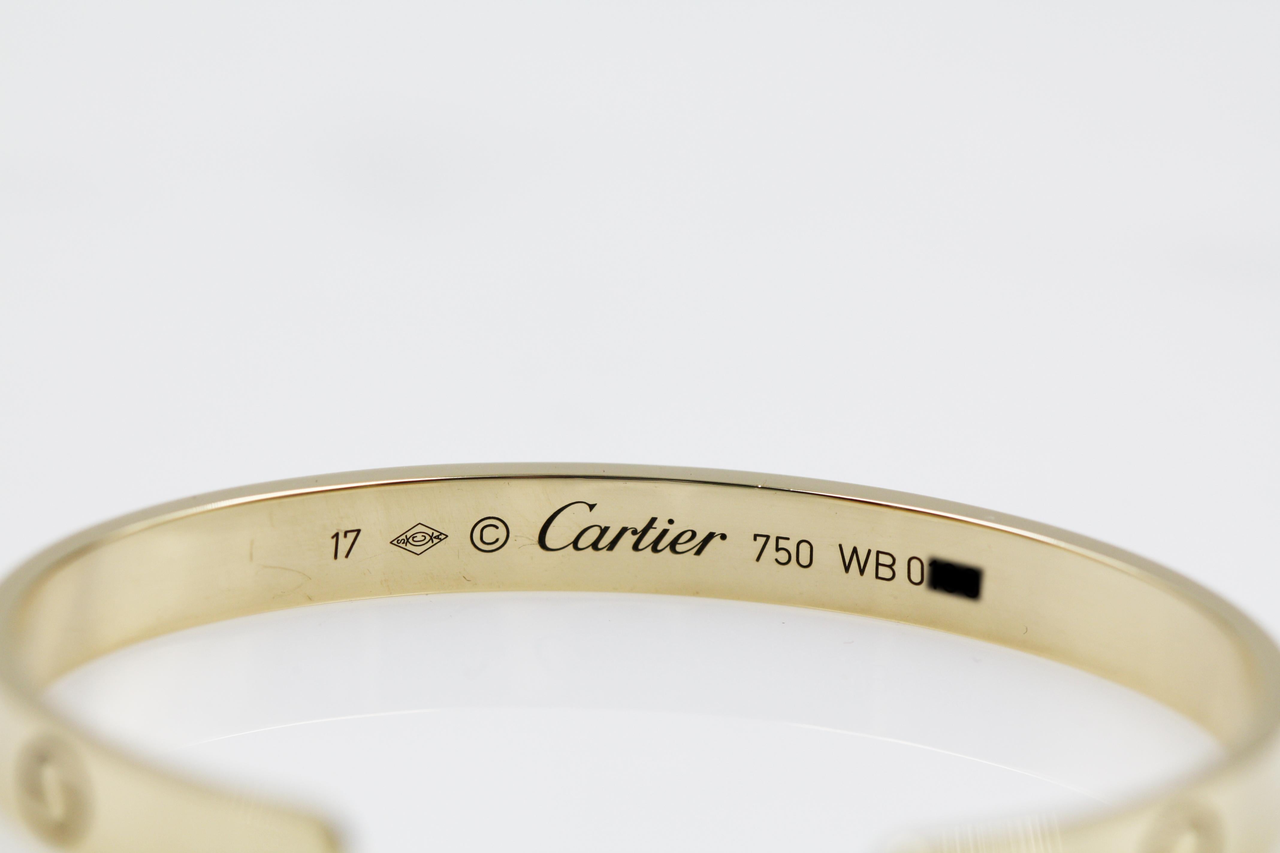 Cartier 18 Karat Yellow Gold Love Cuff Bracelet In Excellent Condition In New York, NY