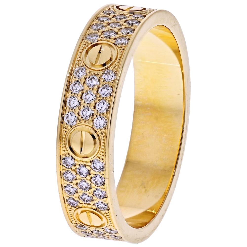Cartier 18 Karat Yellow Gold Love Pavé Diamond Ring