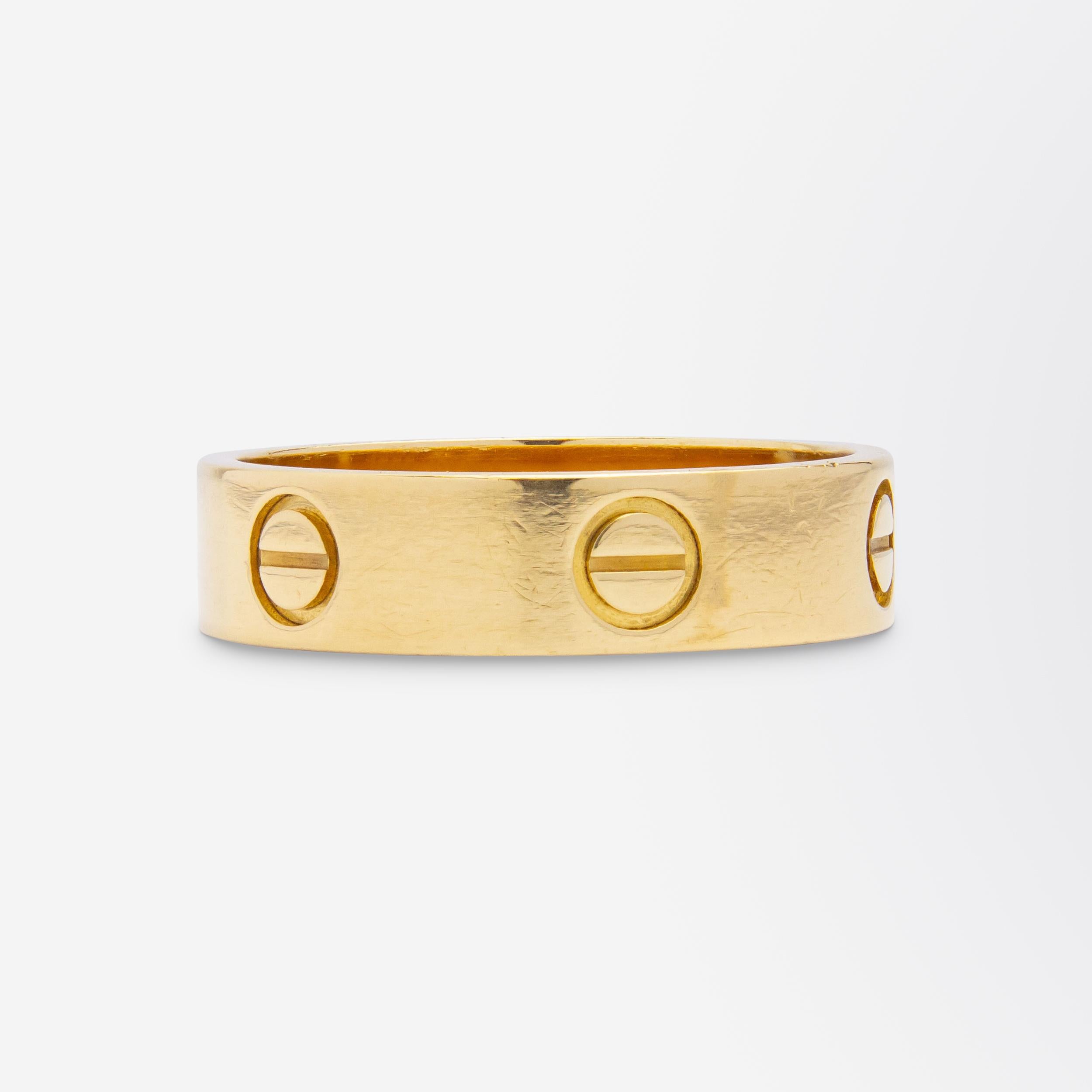Modernist Cartier 18 Karat Yellow Gold 'Love' Ring For Sale