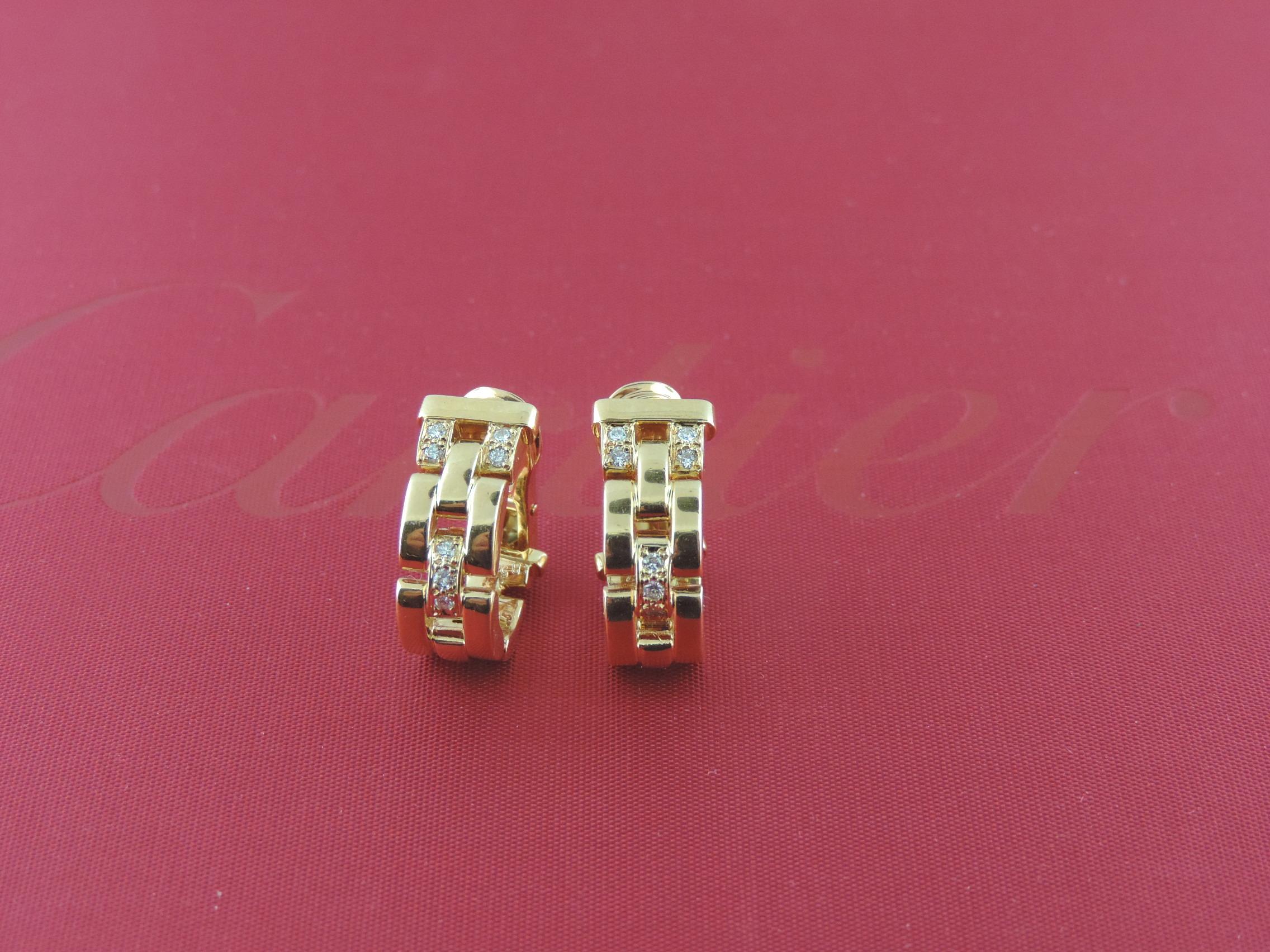 Cartier 18 Karat Yellow Gold Maillon Panthere Diamond Earrings In Excellent Condition For Sale In Ft. Lauderdale, FL