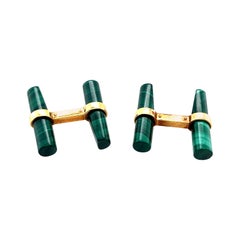 Cartier 18 Karat Yellow Gold Malachite Baton Cufflinks