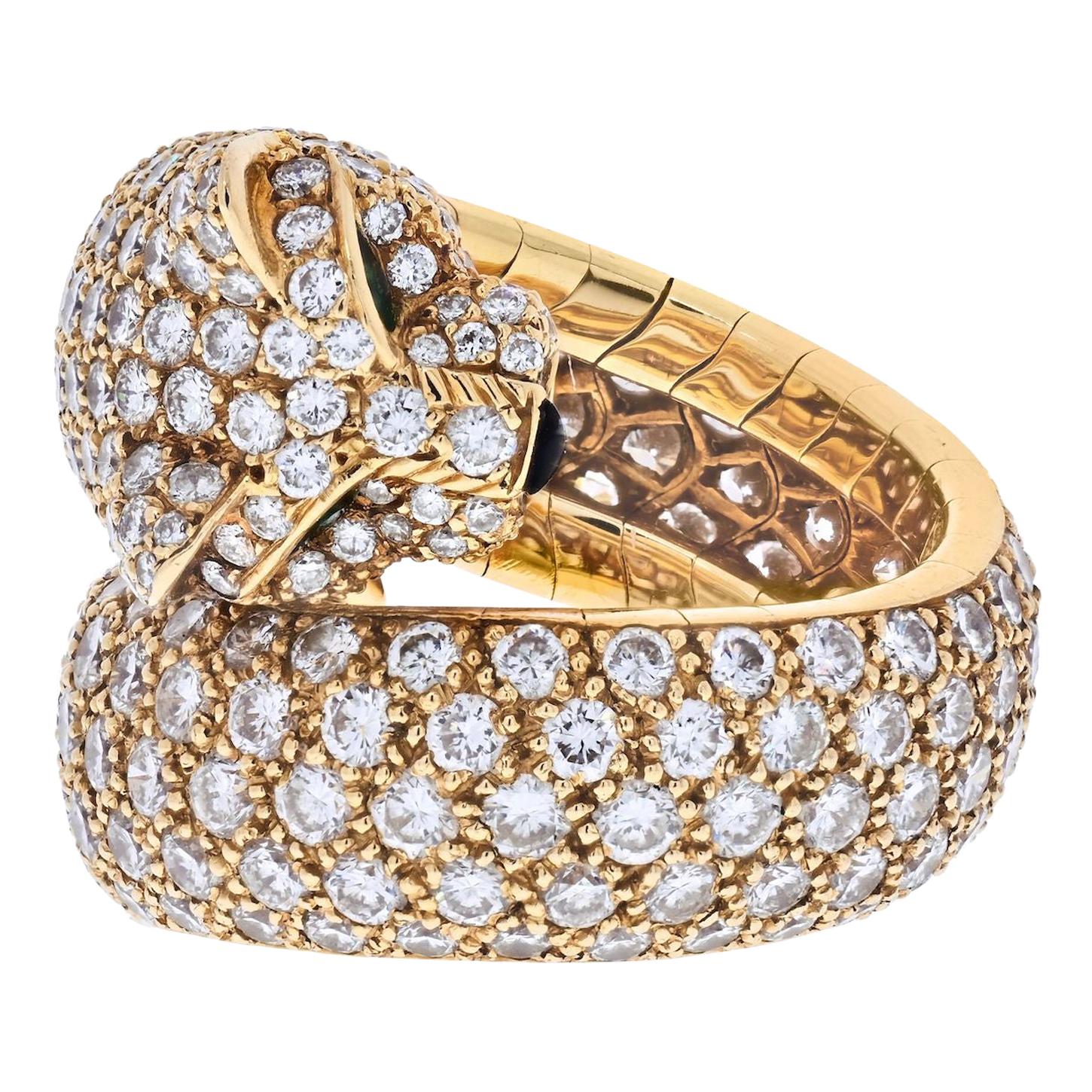 Cartier 18 Karat Yellow Gold Panther Pave Diamond Lakarda Ring