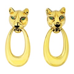 Cartier 18 Karat Yellow Gold Panthere Door Knocker Earrings
