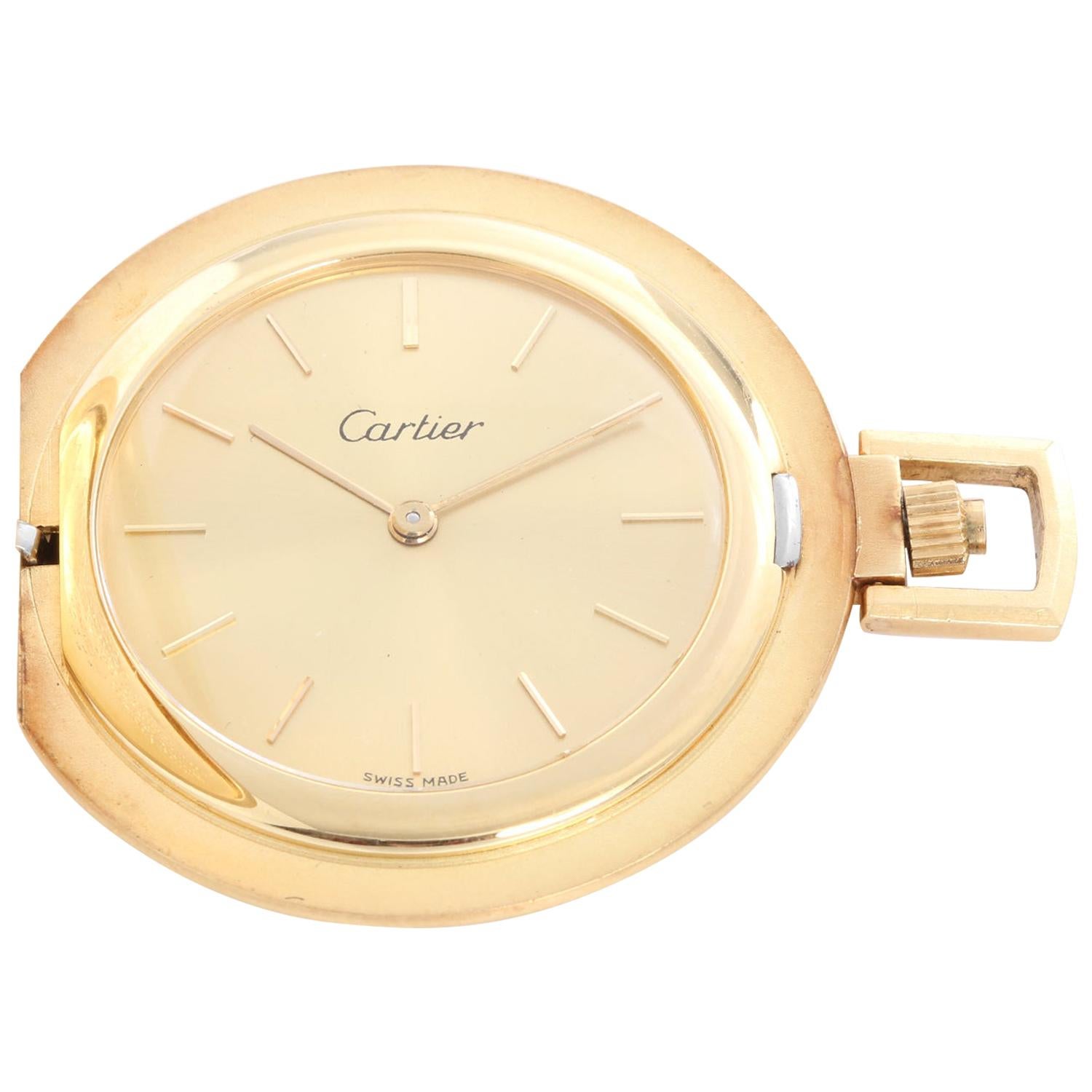 Cartier 18 Karat Yellow Gold Pocket Watch For Sale