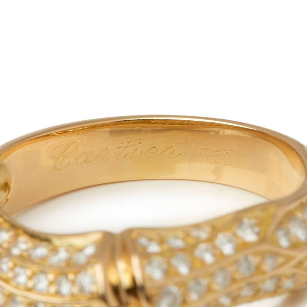 Women's Cartier 18 Karat Yellow Gold Round Brilliant Cut Diamond Bamboo Ring