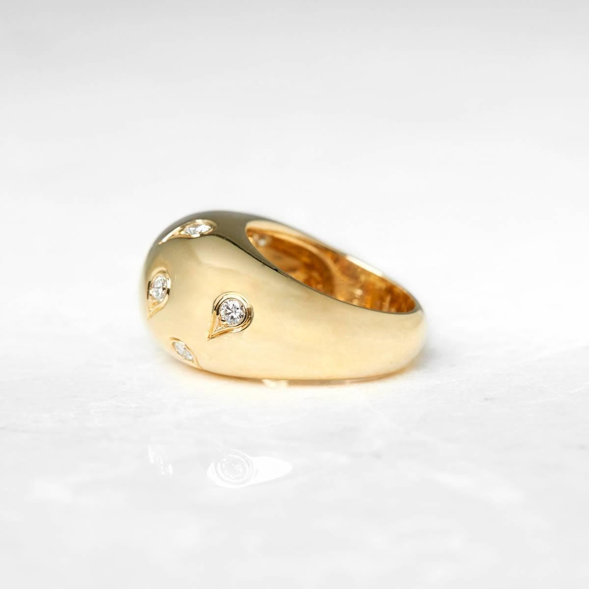 Women's Cartier 18 Karat Yellow Gold Round Brilliant Cut Diamond Bombe Ring