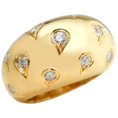 Vintage Cartier 18 Karat Yellow Gold Round Brilliant Cut Diamond Bombe Ring