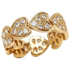 Cartier 18 Karat Yellow Gold Round Brilliant Cut Diamond Heart Band Ring