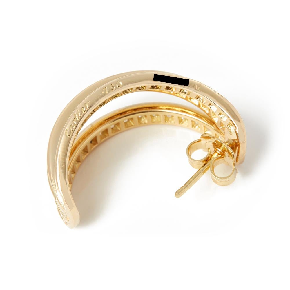 Cartier 18 Karat Yellow Gold Round Brilliant Cut Diamond Triple Hoop Earrings 4