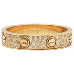 Cartier 18 Karat Yellow Gold Round Brilliant Cut Pave Diamond Love Ring
