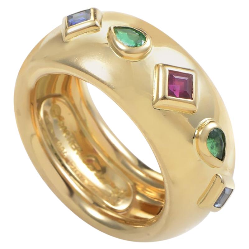 Cartier 18 Karat Yellow Gold Ruby, Emerald and Sapphire Band Ring