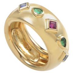 Cartier 18 Karat Yellow Gold Ruby, Emerald and Sapphire Band Ring