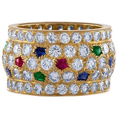 Cartier 18 Karat Yellow Gold Sapphire, Emerald, Ruby and Diamond Ring