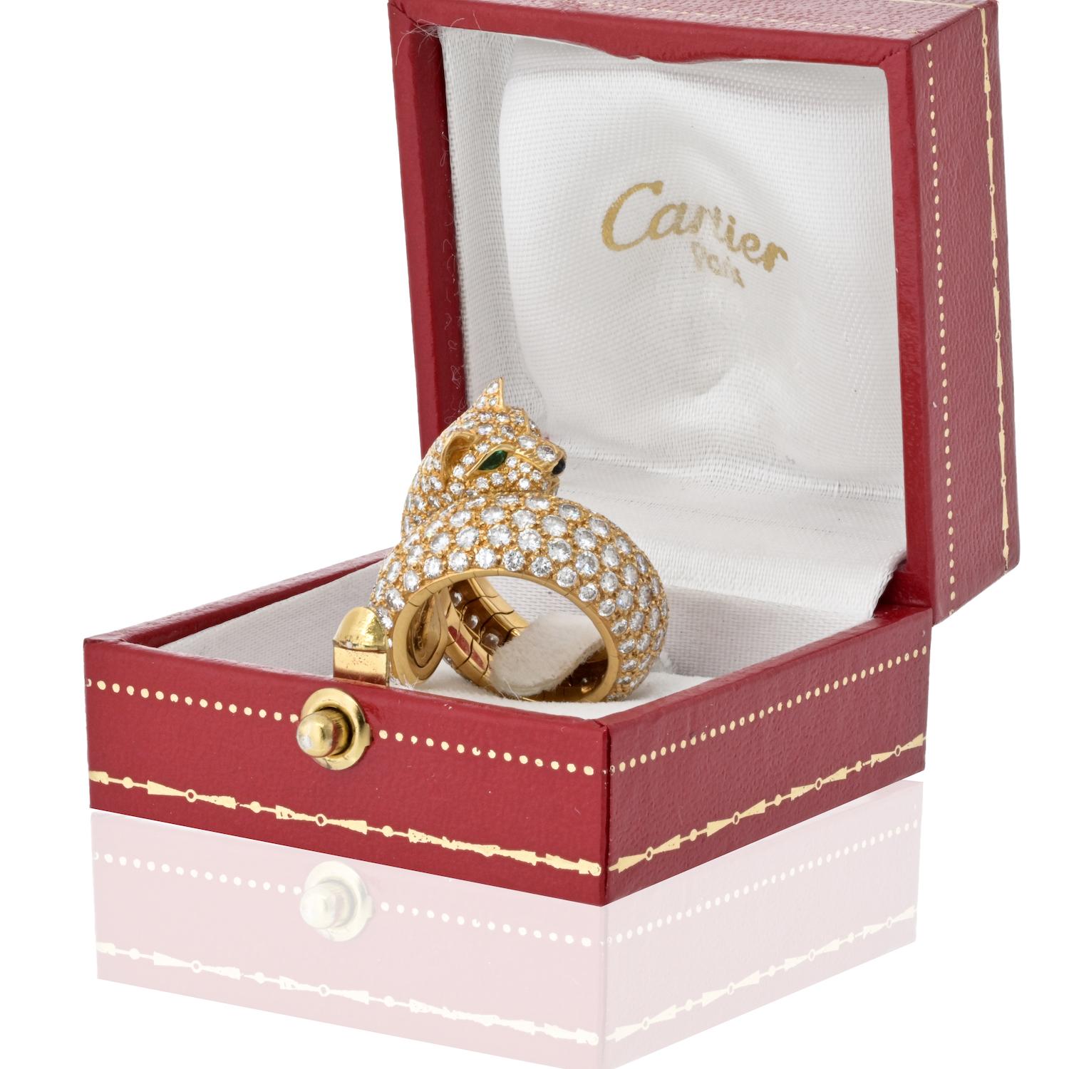 Cartier 18 Karat Yellow Gold Size 6 Diamond Panther Wrap Lakarda Ring For Sale 3
