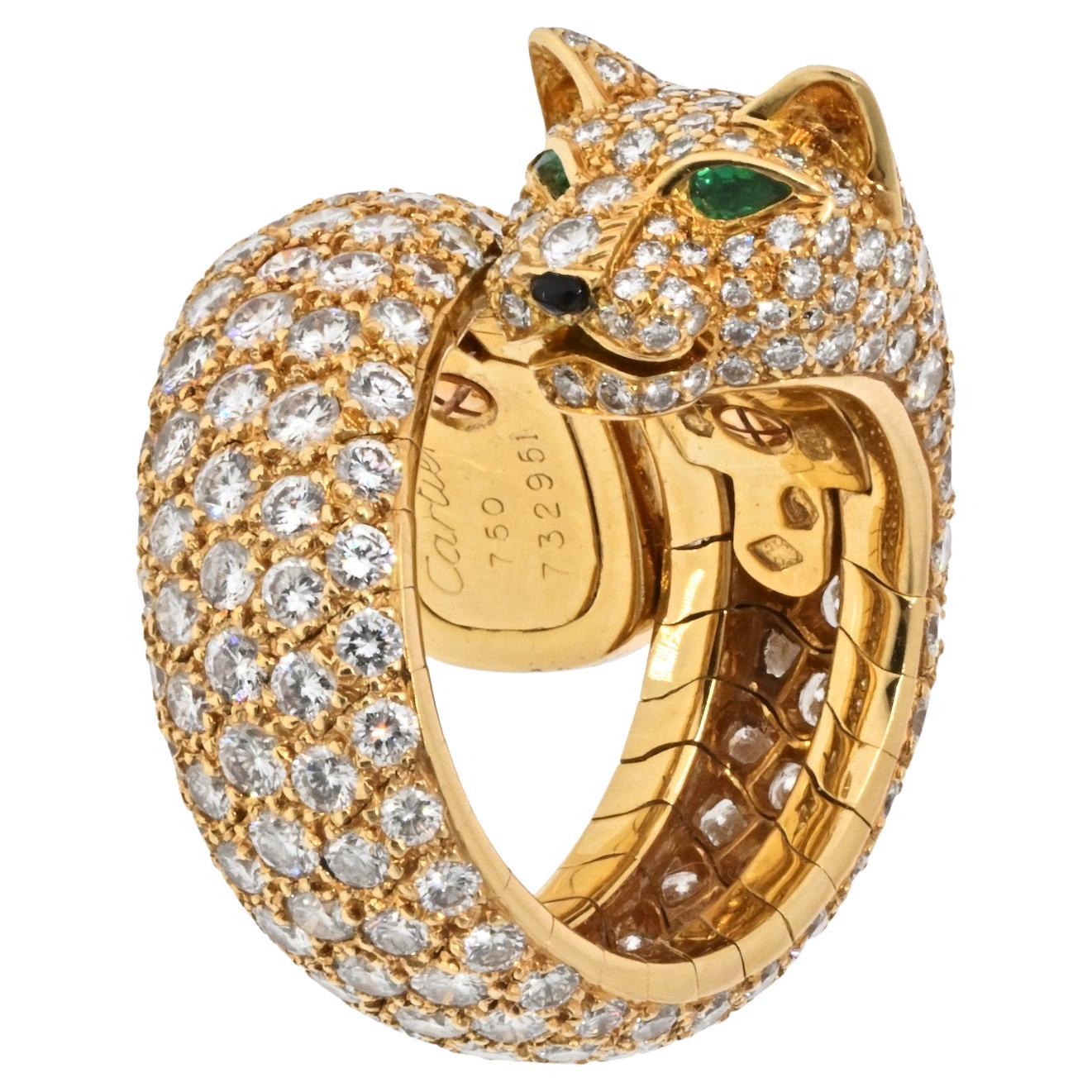 Cartier 18 Karat Yellow Gold Size 6 Diamond Panther Wrap Lakarda Ring