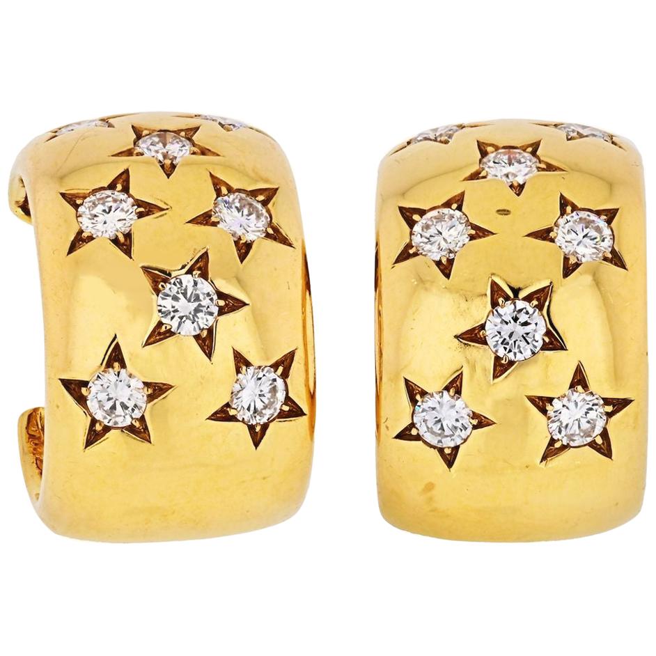 Cartier 18 Karat Yellow Gold Star Diamond Earrings