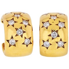 Vintage Cartier 18 Karat Yellow Gold Star Diamond Earrings