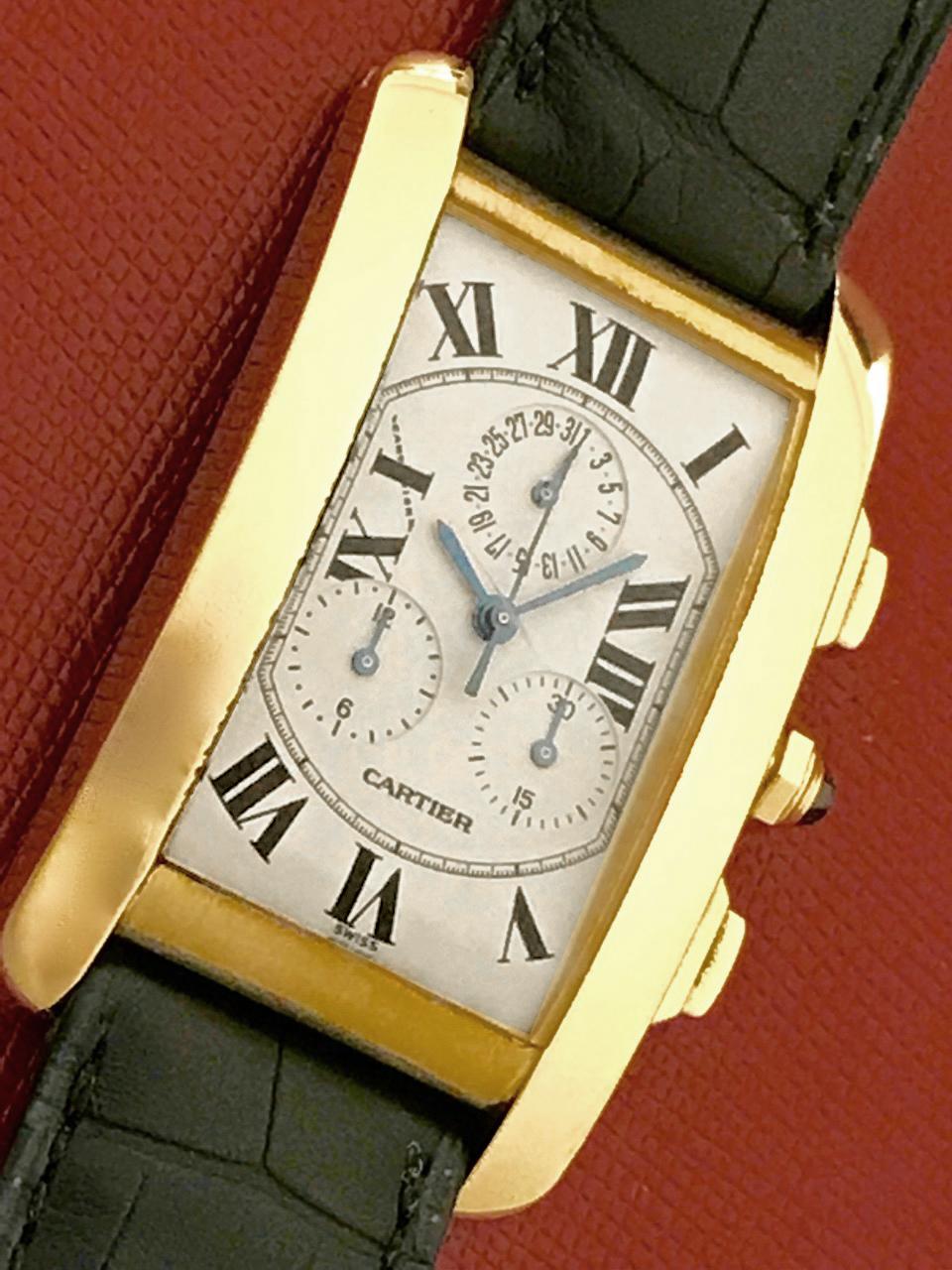 Cartier 18 Karat Yellow Gold Tank Americaine Quartz Wristwatch Ref W2601156 In Excellent Condition In Dallas, TX