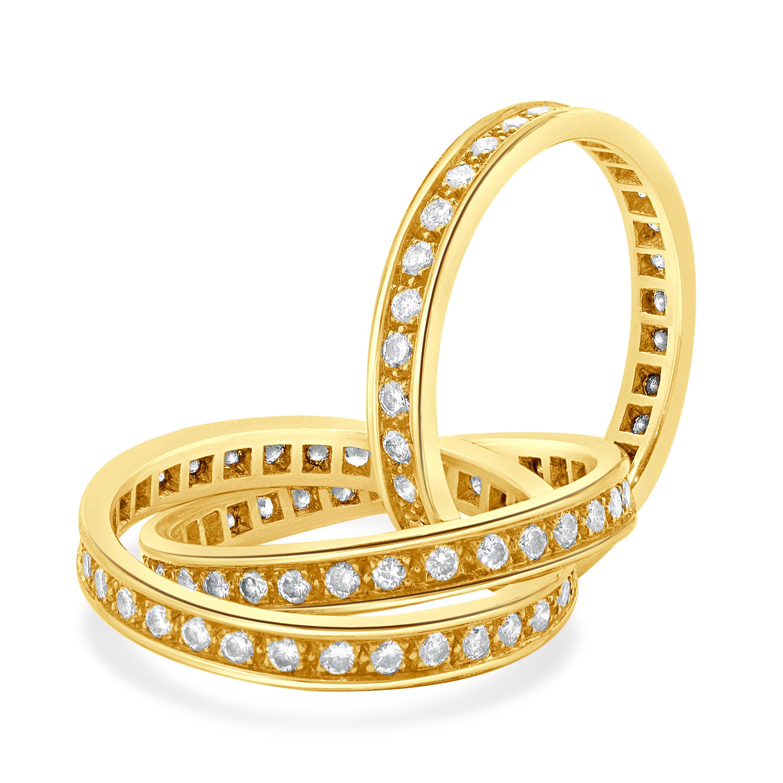 Designer: Cartier
Material: 18K yellow gold
Diamond: 96 round brilliant cut = 1.92cttw
Color: G
Clarity: VS1-2
Serial # 670XXX
