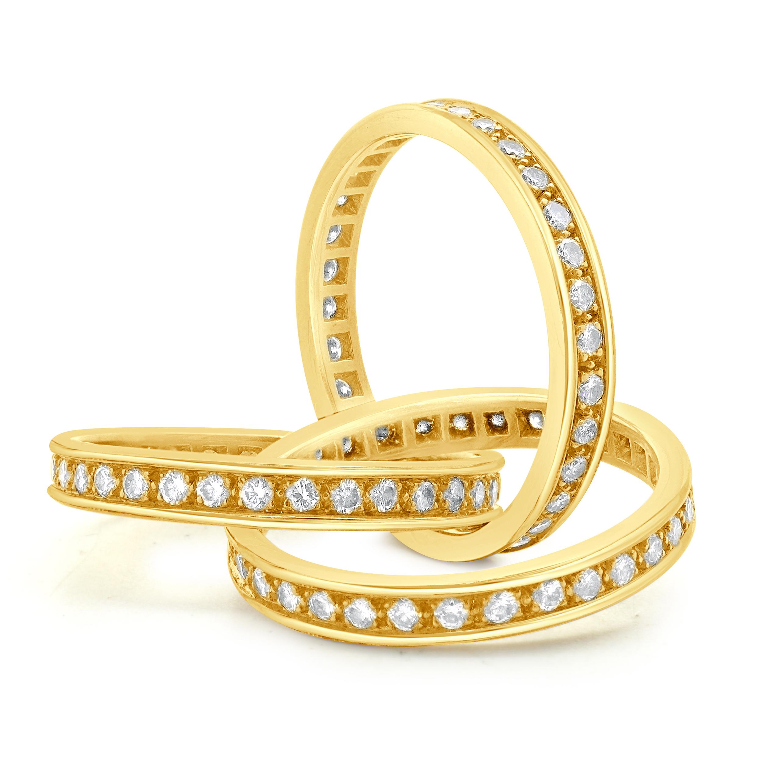 Round Cut Cartier 18 Karat Yellow Gold Trinity Diamond Rolling Ring For Sale