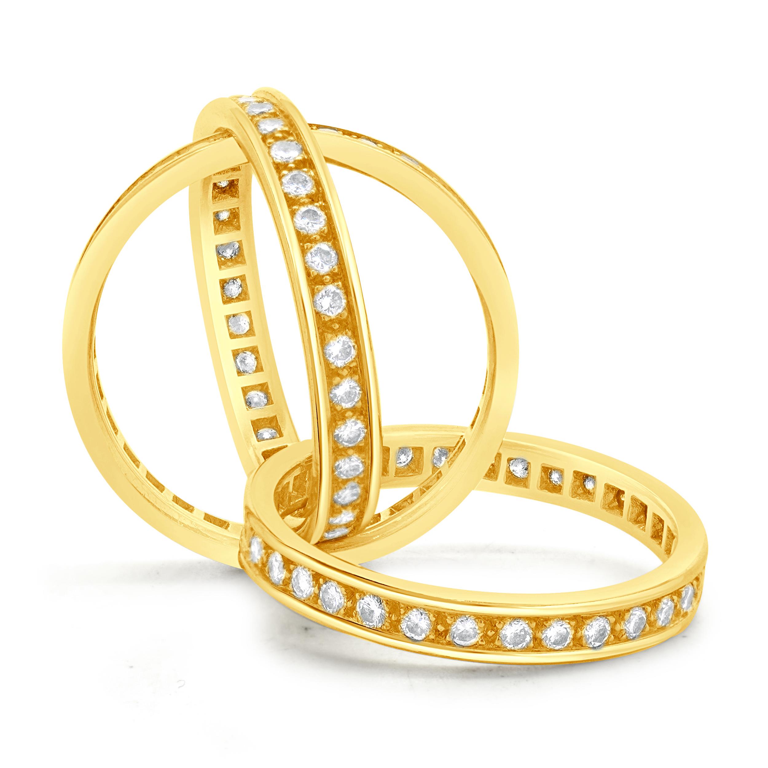 Cartier 18 Karat Yellow Gold Trinity Diamond Rolling Ring In Excellent Condition For Sale In Scottsdale, AZ