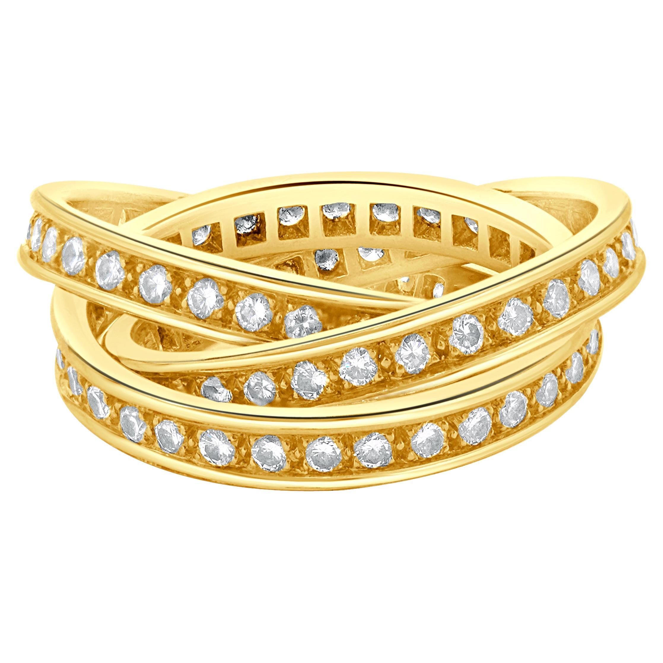 Cartier 18 Karat Yellow Gold Trinity Diamond Rolling Ring For Sale
