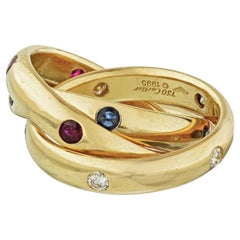 Cartier 18 Karat Gelbgold 'Trinity' Diamant-Rubin- und Saphir-Ring Größe 5