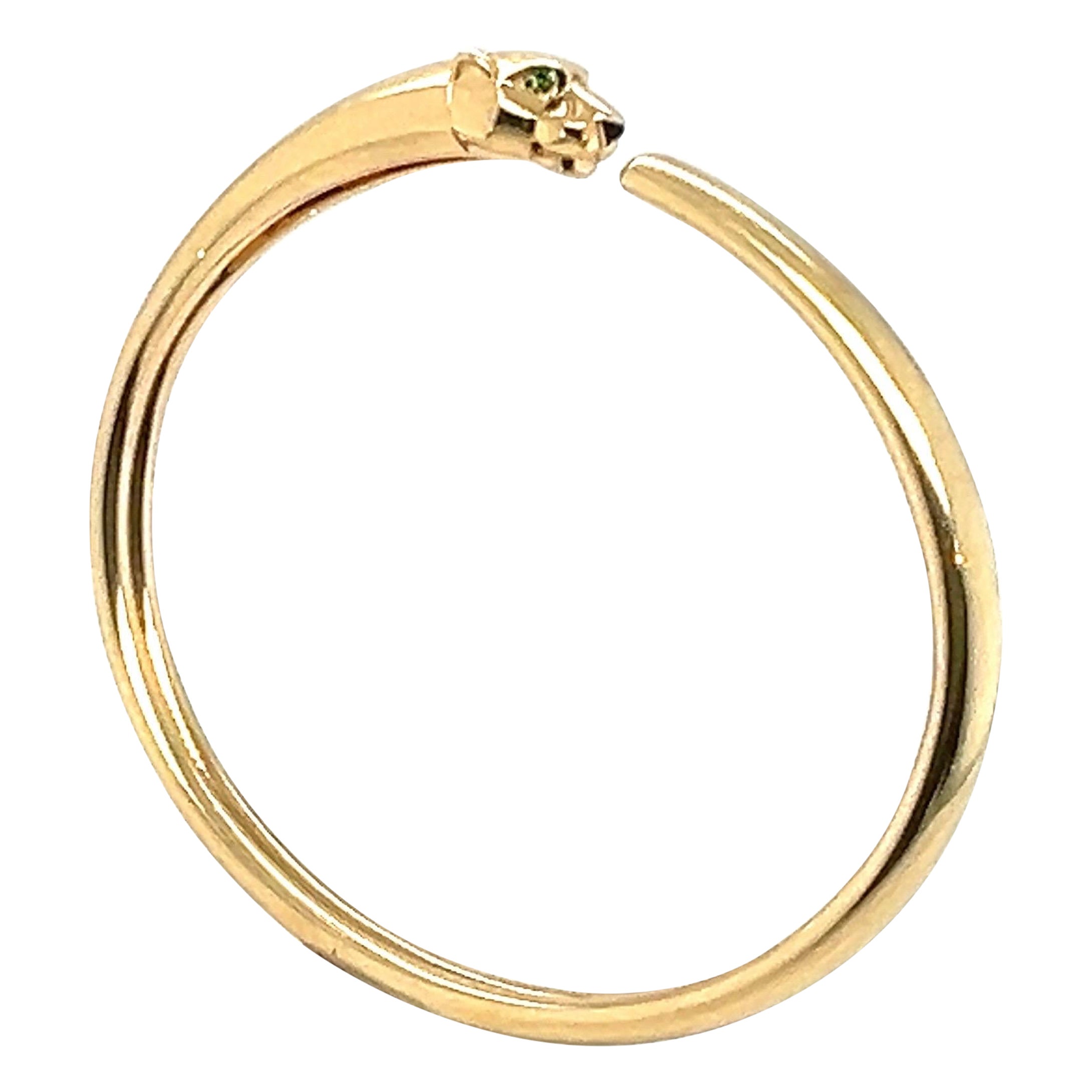 Cartier 18 Karat Yellow Gold Tsavorite and Onyx Panther Bangle