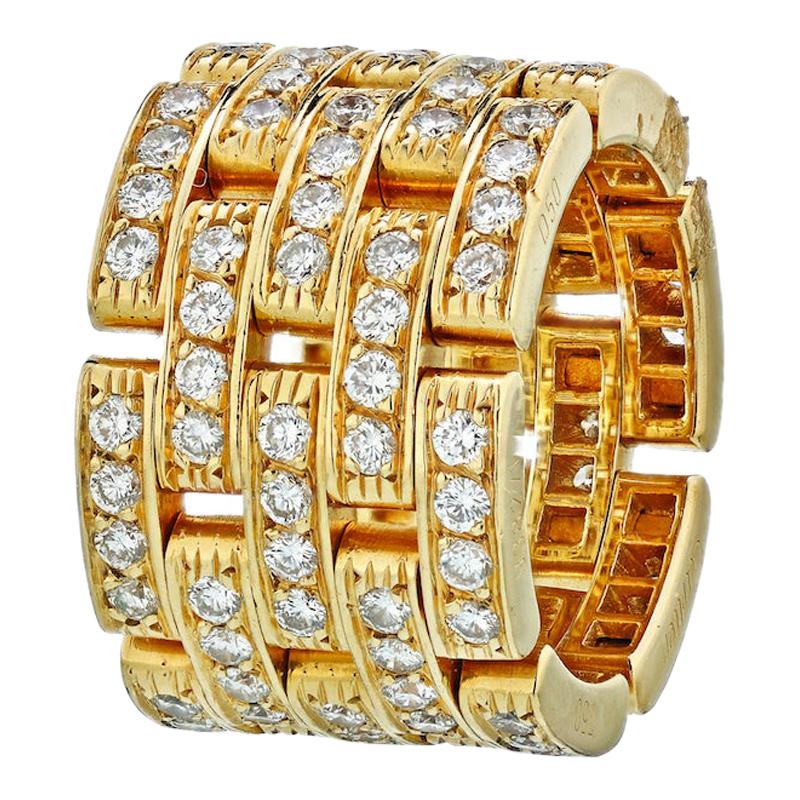 Cartier 18 Karat Yellow Maillon Panthere Diamond Band Ring For Sale