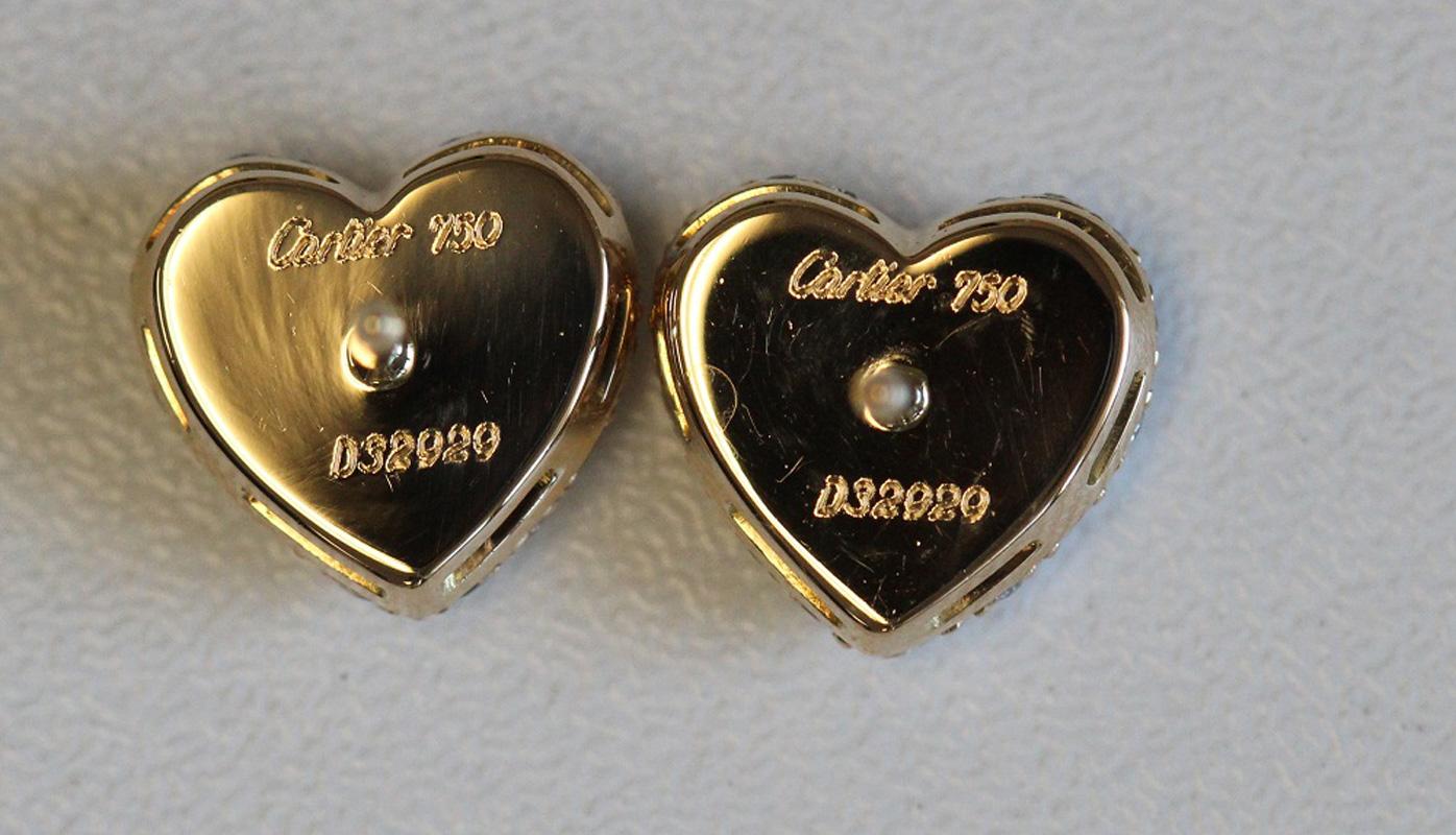Women's Cartier 18 Karat Yellow Pave Diamond Heart Earrings with Box and Receipt