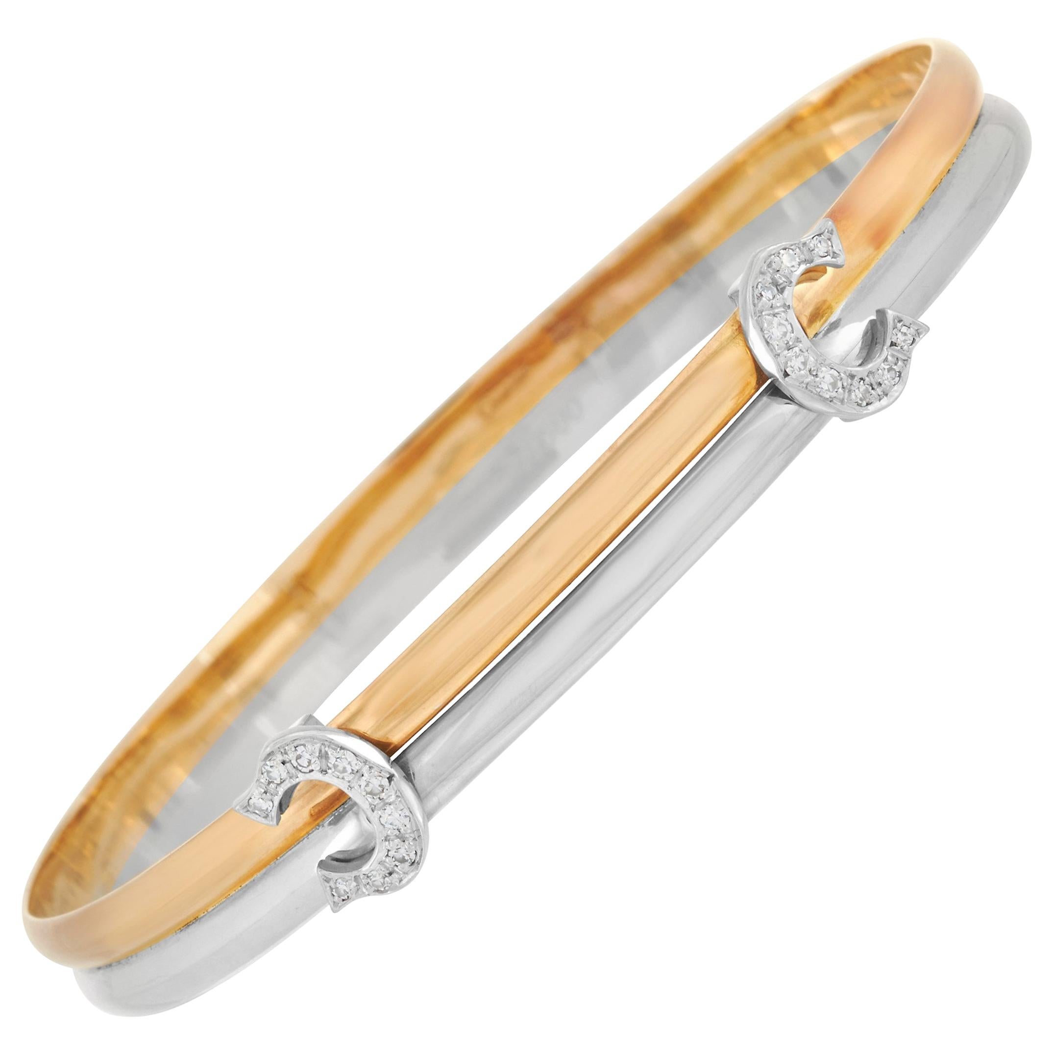 Cartier 18 Karat Yellow, Rose, and White Gold Diamond Double C-Bracelet