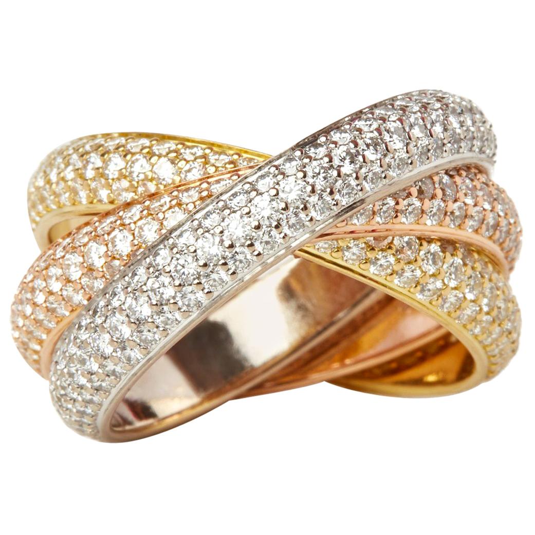 Cartier 18 Karat Yellow, White and Rose Gold Diamond Classic Trinity Band Ring