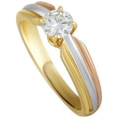 Cartier 18 Karat Yellow White and Rose Gold Diamond Solitaire Engagement Ring