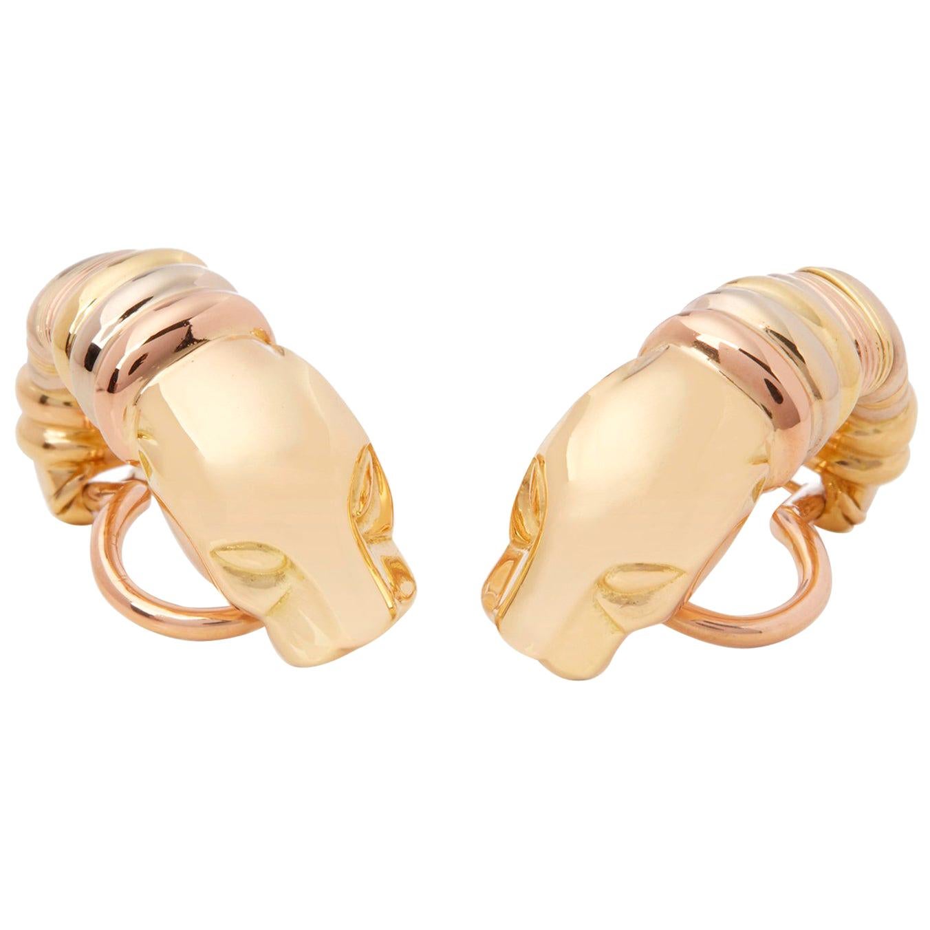 Cartier 18 Karat Yellow, White and Rose Gold Panthère Earrings
