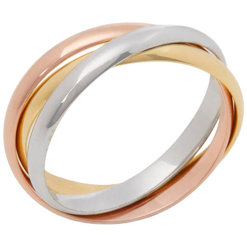 Cartier 18 Karat Yellow, White and Rose Gold Small Trinity Band Ring