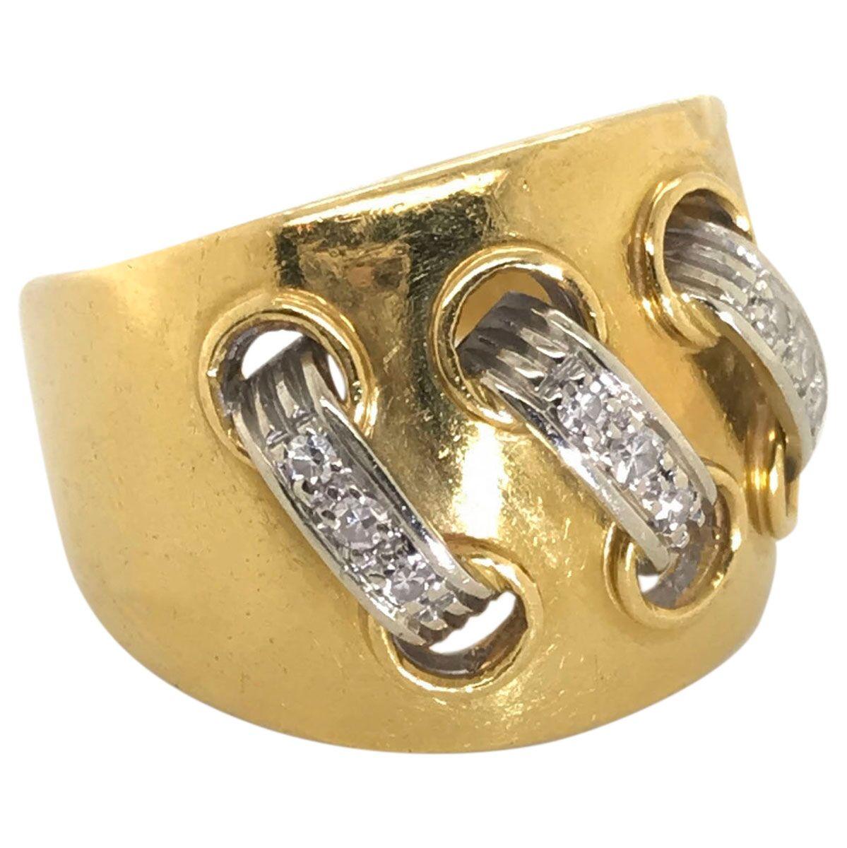 Contemporary Cartier 18 Karat Yellow and White Gold Diamond Lace Up Ring