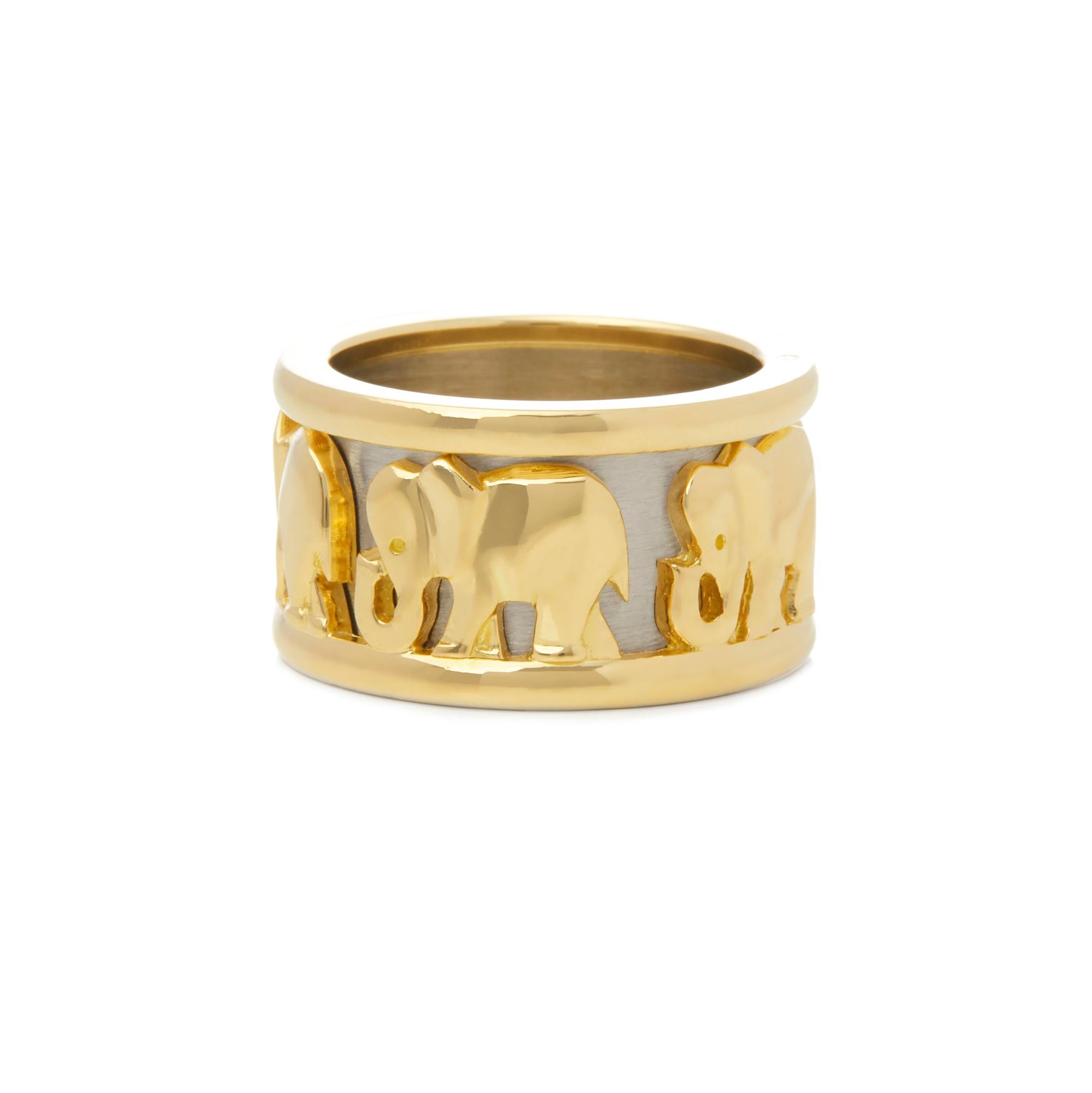 Women's or Men's Cartier 18 Karat Yellow and White Gold Pharaon Elephant Band Ring 