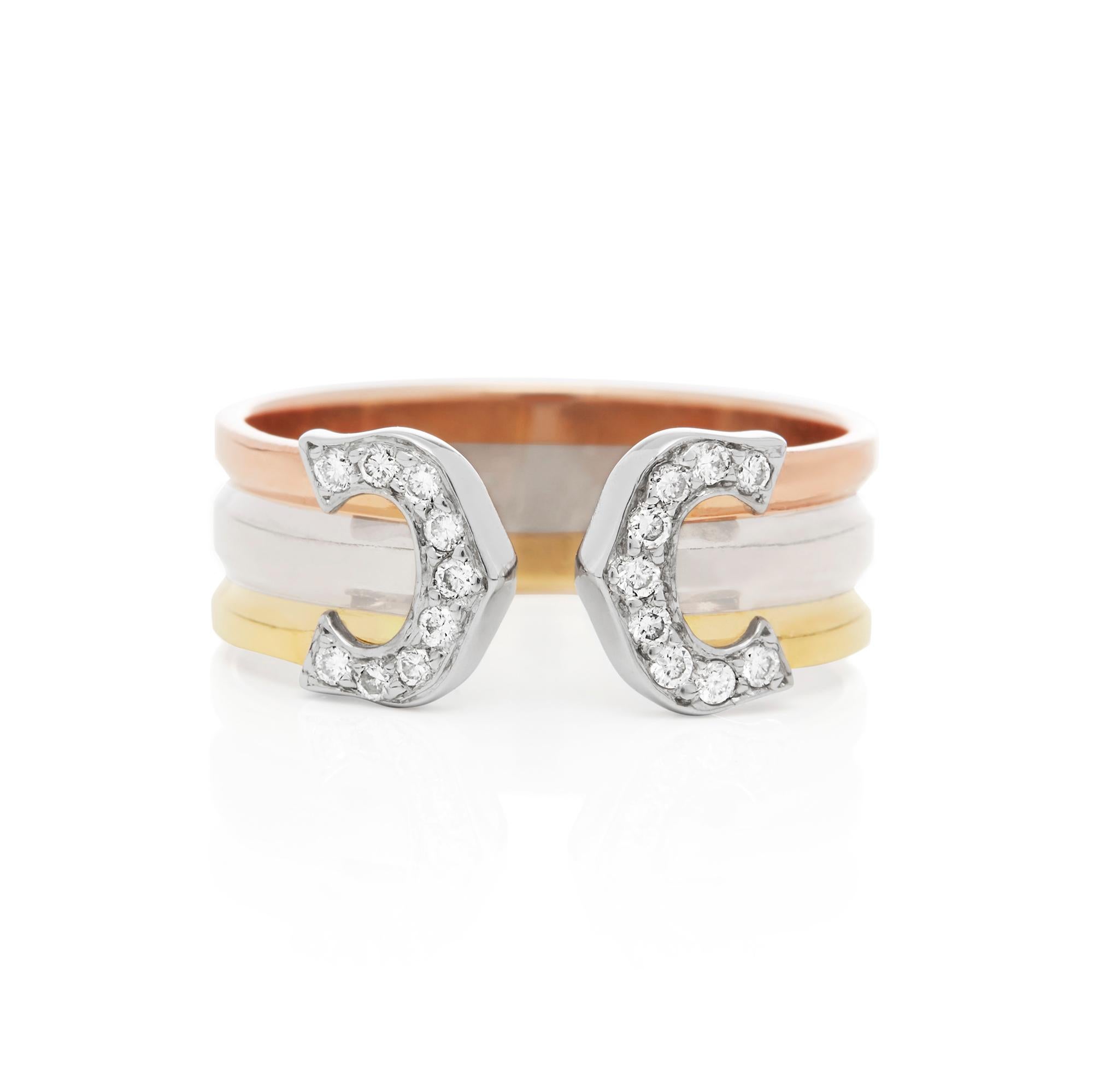 Modern Cartier 18 Karat Yellow, White and Rose Gold C De Cartier Diamond Ring