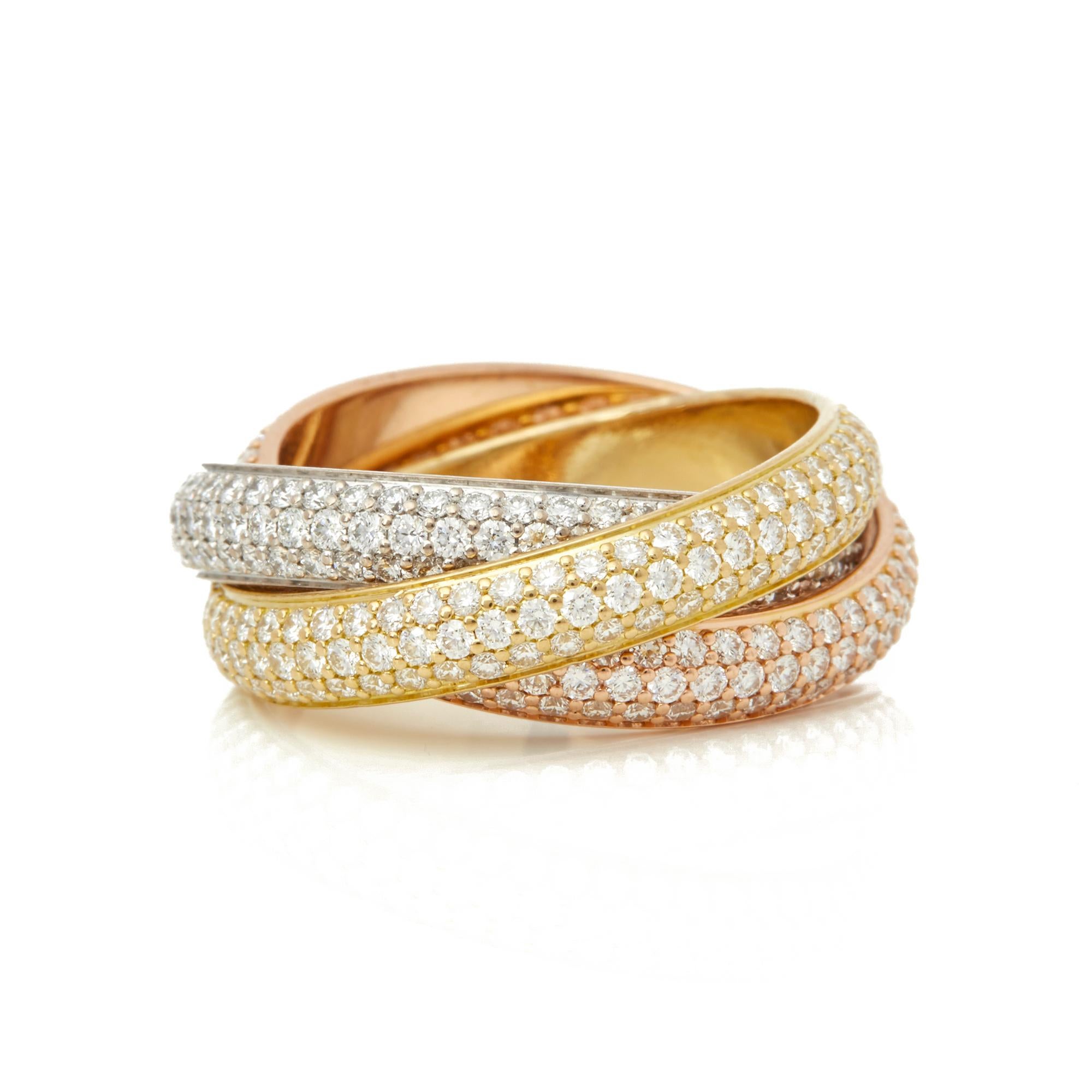 Cartier 18 Karat Yellow, White and Rose Gold Diamond Classic Trinity Band Ring In Good Condition In Bishop's Stortford, Hertfordshire