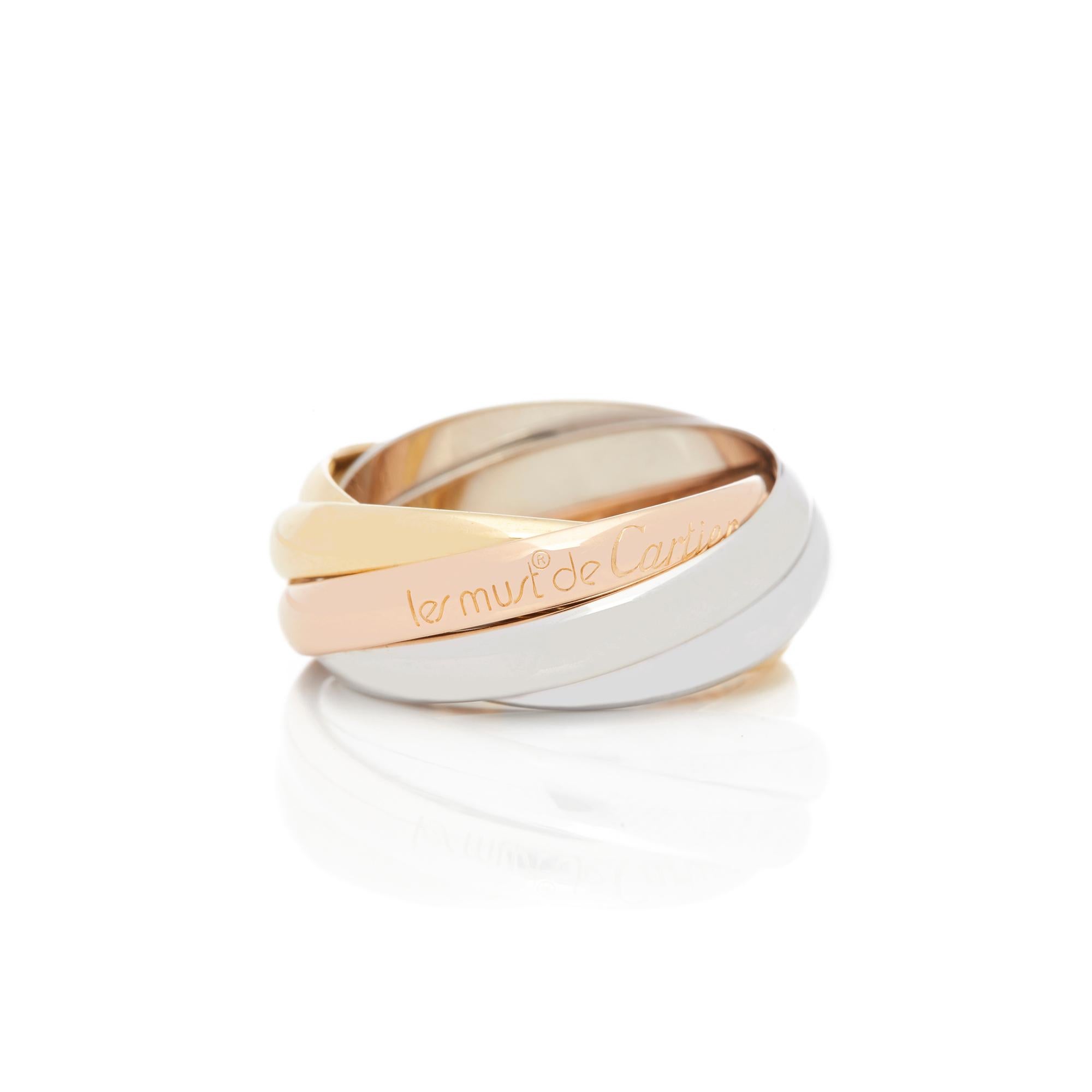 Modern Cartier 18 Karat Yellow, White and Rose Gold Five Band Trinity Ring