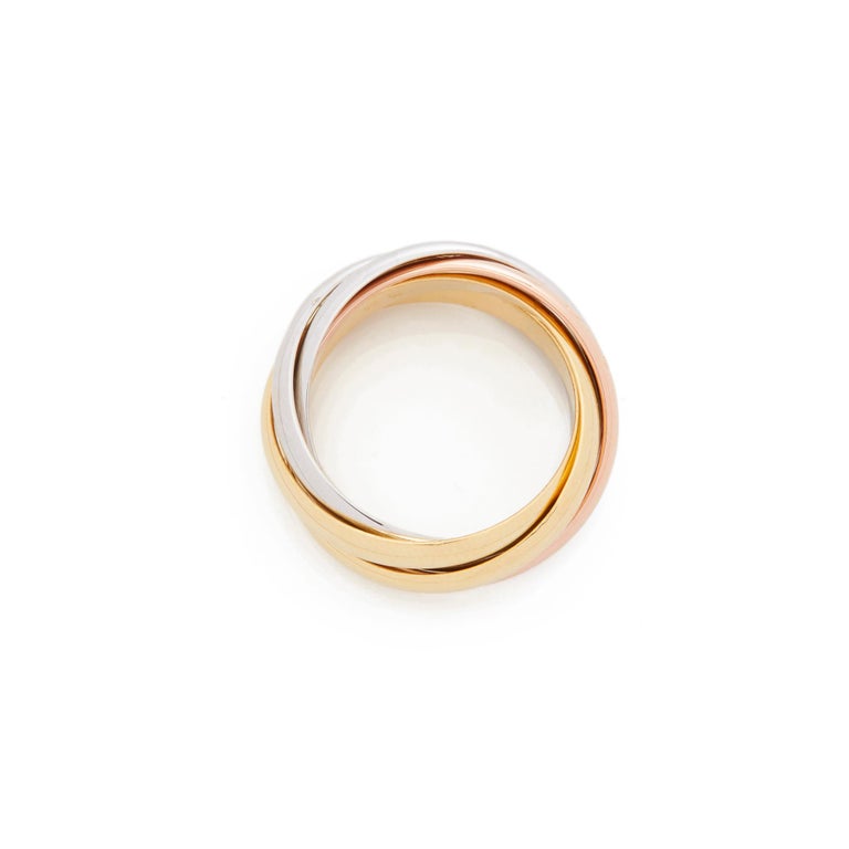 Cartier 18 Karat Yellow, White and Rose Gold Five Band Trinity Ring at ...
