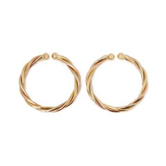 Cartier 18 Karat Yellow, White & Rose Gold Trinity Hoop Earrings