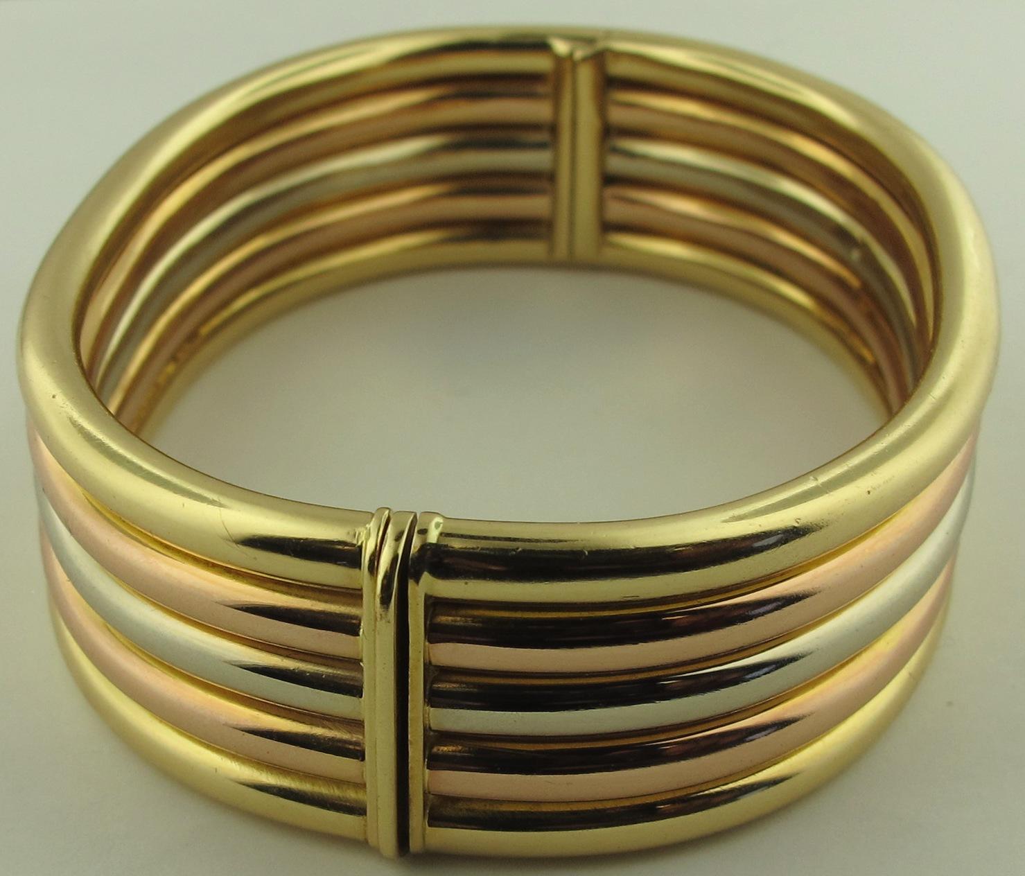 Women's or Men's Cartier 18 Karat Tri-Colored Gold Bangle Bracelet